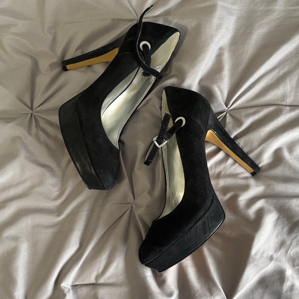 Nine West Black Suede Platform Mary Jane Pumps
